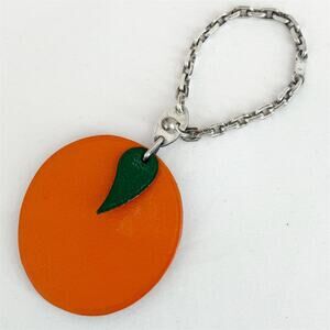 HERMES Orange Fruit Motif Leather Bag Charm Key Holder Hermes Playing Card